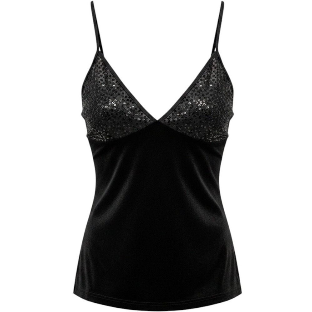 Y2K VTG Secret Treasures Camisole Tank Womens Medium Black Sequined Velvet Glam